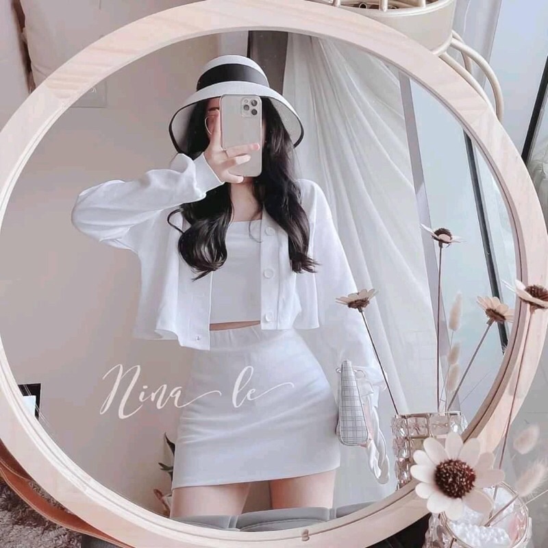 [HÀNG HOT GIÁ SỈ, TẶNG QUÀ XINH] SÉT 3 MÓN ÁO KHOÁC, ÁO 2 DÂY KÈM CHÂN VÁY HAI MÀU ĐEN TRẮNG CỰC CUTE TEENS FASHION