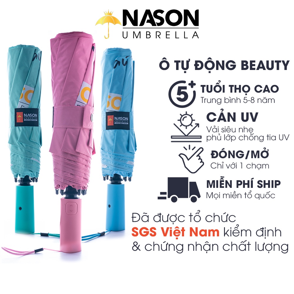 Ô đi mưa tự động thông minh Nason Beauty Umbrella 8K chống tia UV, siêu chống thấm nước, màu tươi sáng hot trend