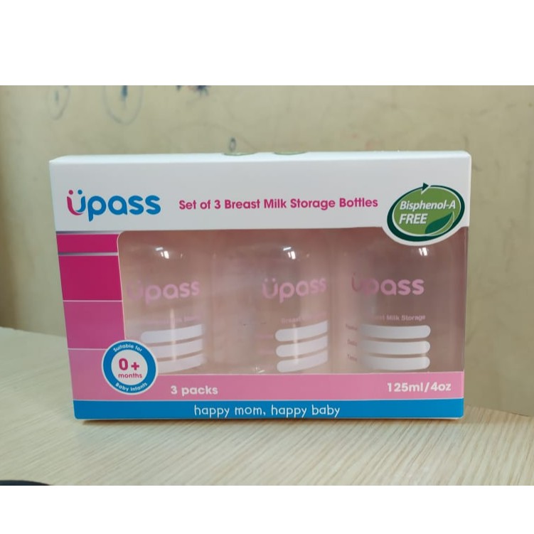 SIEU HOTBộ 3 Bình trữ sữa Upass (125ml/ bình) - cất trữ sữa tiện lợi cho mẹ và bé