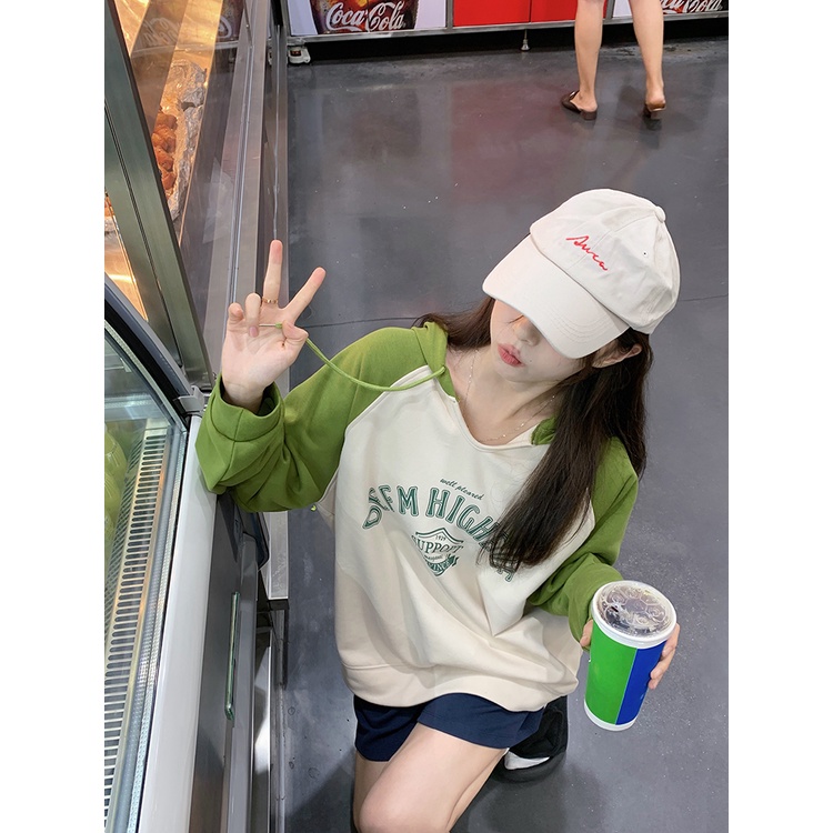 Áo hoodie nữ tay dài dáng rộng in hình màu sắc retro dễ phối đồ phong cách Mỹ