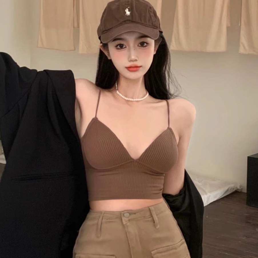 Áo Croptop , Áo Bra Nữ 2 Dây Mảnh Cổ V Dáng Lửng Có Đệm Ngực Trend Mới 325