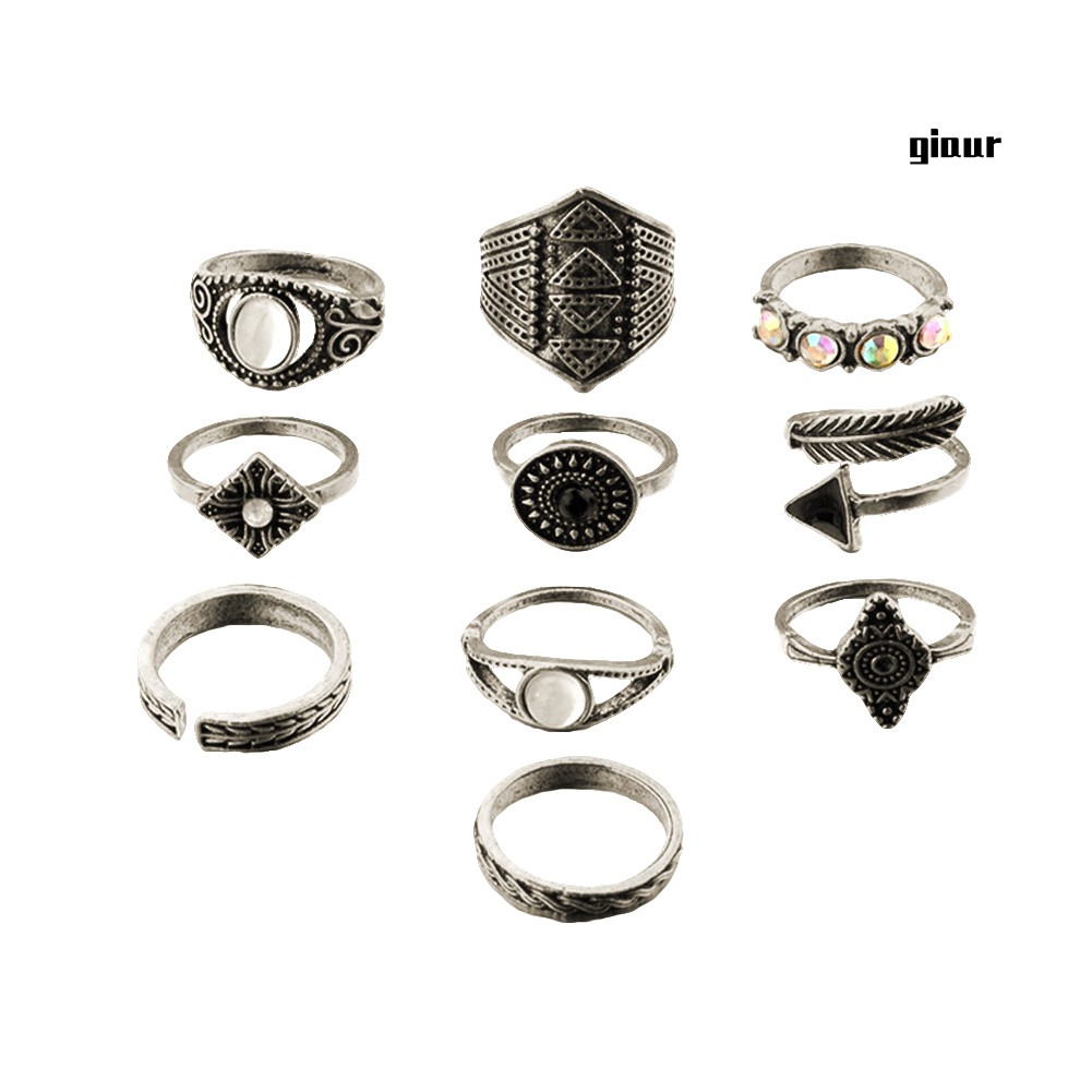 Set 10 Nhẫn Đeo Khớp Ngón Tay Phong Cách Boho Cho Nữ