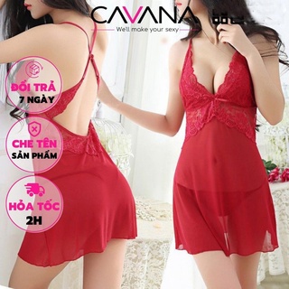 Váy ngủ gợi cảm, đồ ngủ sexy cao cấp 2 dây thun lạnh phối ren trong suốt N11 - CAVANA STORE