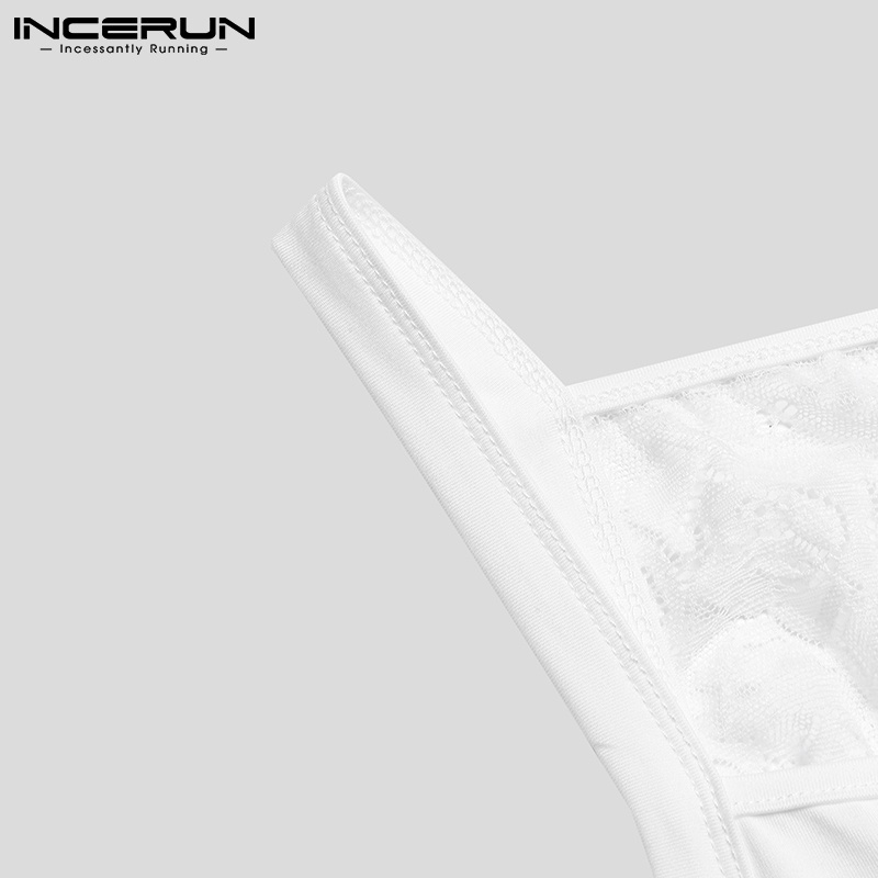 Áo liền quần hai dây INCERUN thiết kế cắt lỗ không tay phối ren ôm dáng cho nam mặc nhà