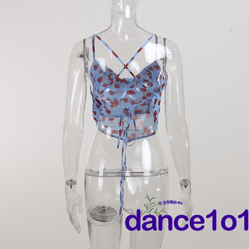 Áo Yếm Hở Lưng In Hoa Màu Xanh Dương Dùng Múa 1O1- Thời Trang Cho Nữ