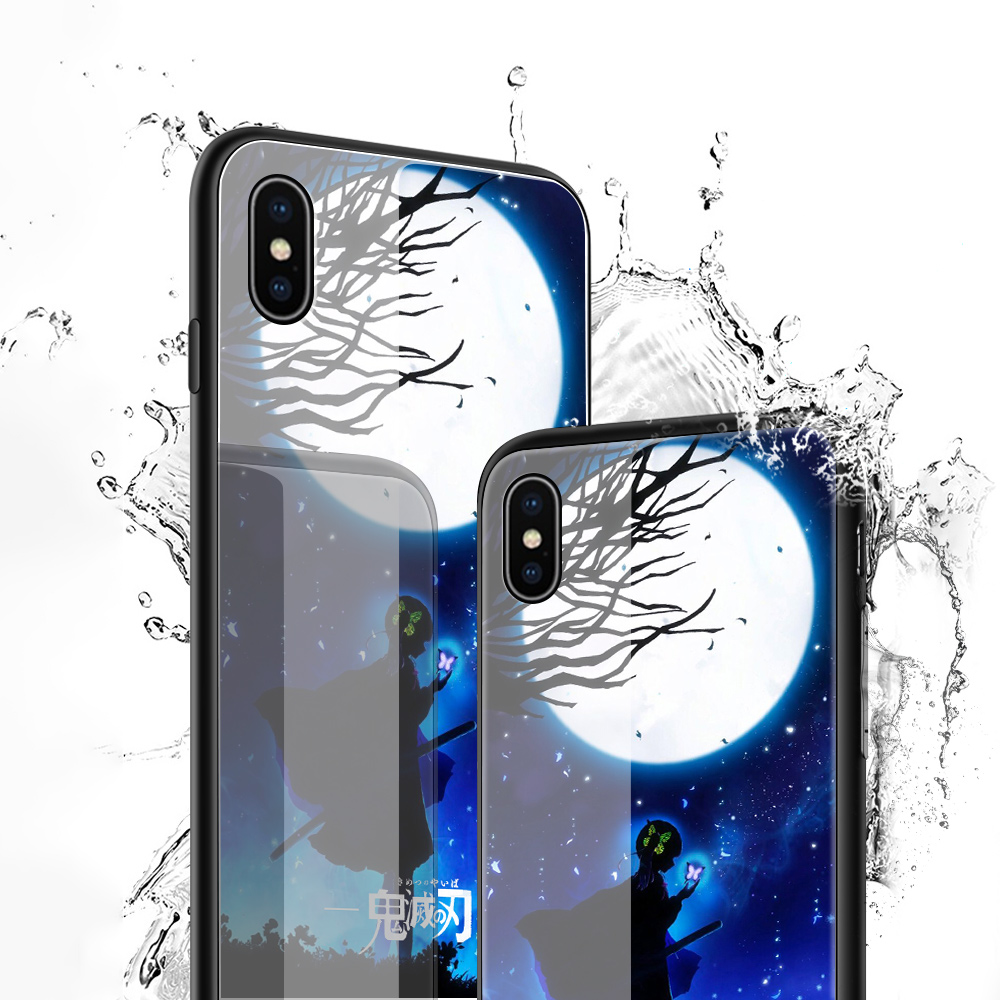 Ốp Điện Thoại Kính Cường Lực In Hình Anime Demon Slayer Cho iPhone XS Max XR 8 7 6 6S Plus X 5 5S