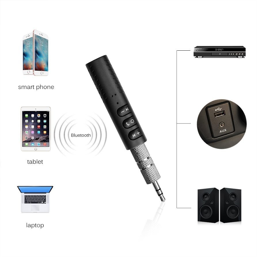 Thiết Bị Kết Nối Âm Thanh Receiver Bluetooth 4.1 dùng pin sạc (Đen) [Car Bluetooth]