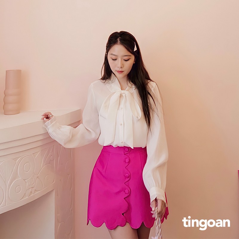 Áo sơ mi nơ cổ cúc ngọc lụa trắng tingoan DELILAH BLOUSE/WH | BigBuy360 - bigbuy360.vn