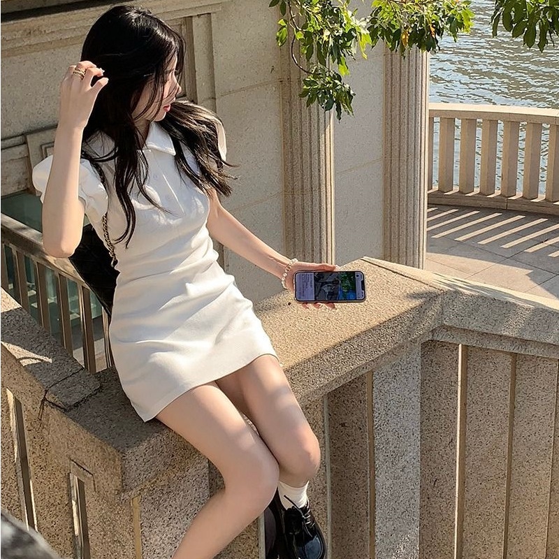 Đầm Polo Tay Phồng Ngắn Phong Cách Hàn Quốc Thời Trang Xuân Hè Mới Cho Nữ