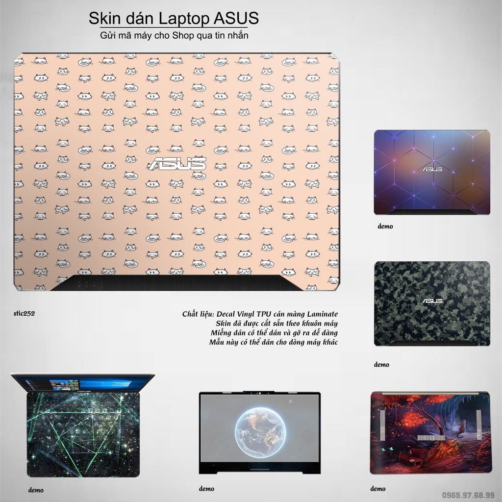 Skin dán Laptop Asus in hình mèo con - stic252 (inbox mã máy cho Shop)