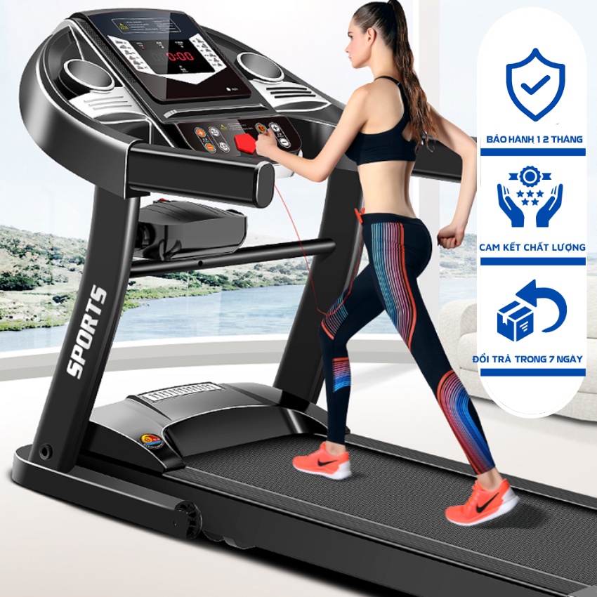 Máy chạy bộ cao cấp bản quốc tế, Đánh mỡ bụng tập chạy tại nhà màn led gấp thông minh 5 cấp độ chạy