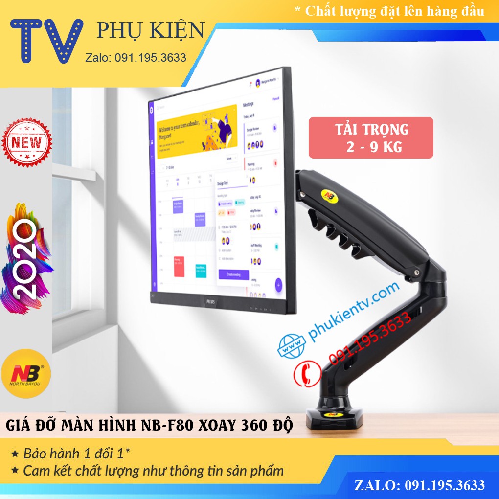 Giá treo màn hình NB F80 17 - 30 Inch - Tay treo màn hình F80 gắn bàn - Hàng Chính Hãng Xoay 360 độ