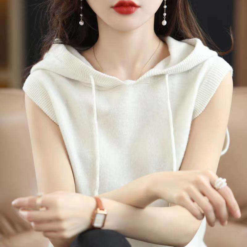 Áo Len Không Tay Dáng Rộng Có Mũ Trùm Thời Trang Xuân Hè Hàng Mới 2022 Dành Cho Bạn Nữ