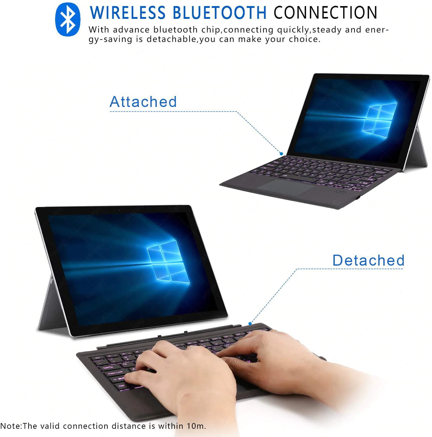 Ikey Bàn Phím Bluetooth Không Dây Siêu Mỏng Có Đèn Led Nền Go2 Cho Microsoft Surface Pro 7 / Pro 6 / Surface Pro 5 (Pro 2017) / Pro 4 / Pro 3 / Go / New Surface Go2