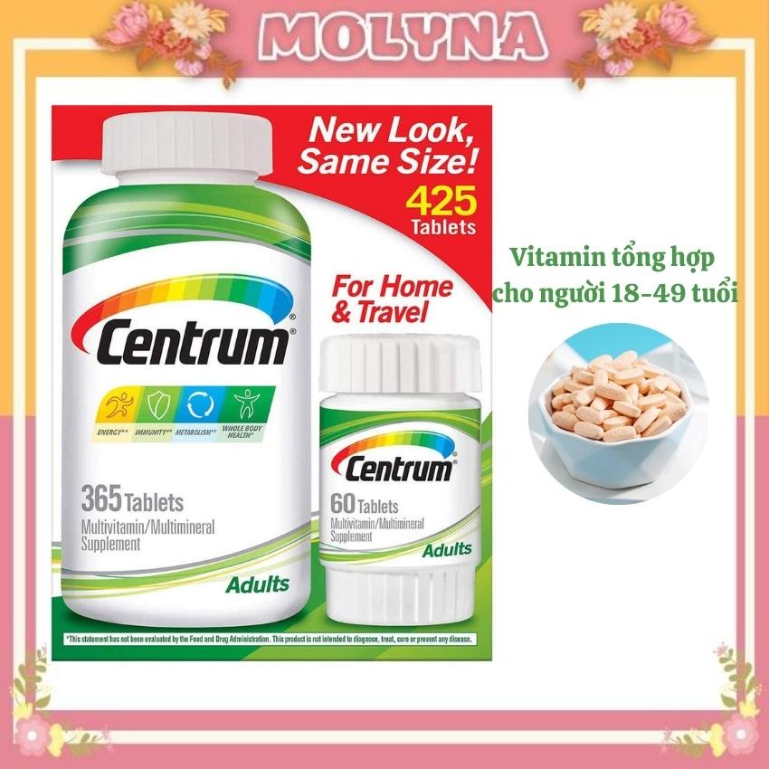 Viên uống Centrum Multivitamin cho nam và nữ dưới 50 tuổi Giúp bổ sung vitamin và khoáng chất Hộp 425 viên của Mỹ MOLYNA