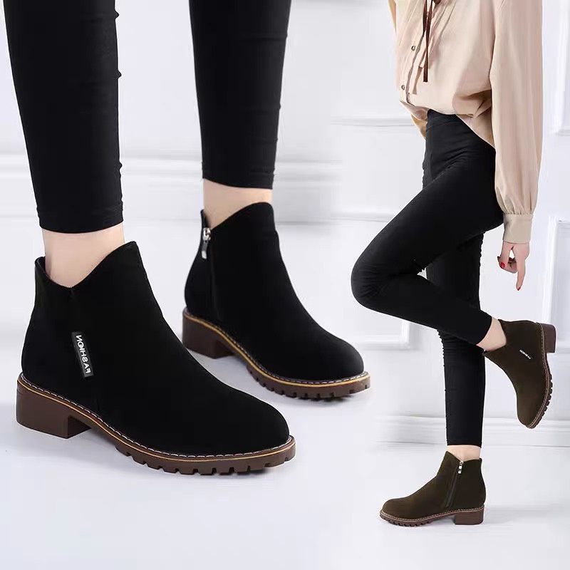 MS294 Bốt nữ da lộn cổ thấp, boots nữ mùa đông | BigBuy360 - bigbuy360.vn