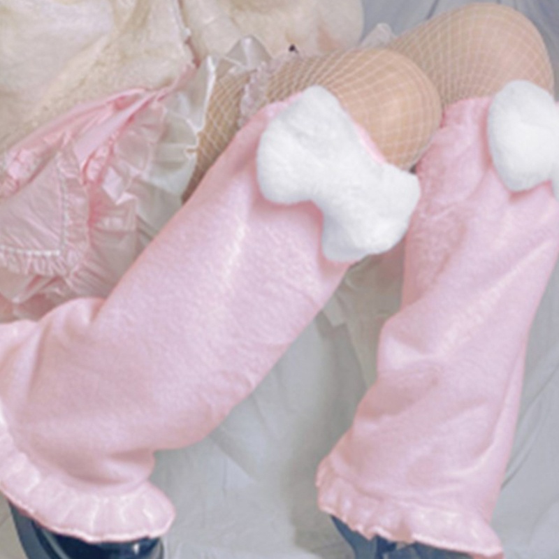 Youyo Giày Bốt Nhung Cao Đến Đầu Gối Phối Lông Xù Đính Nơ Phong Cách Harajuku Lolita Ngọt Ngào Giữ Ấm Mùa Đông Cho Nữ