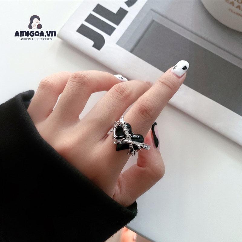 ✨✨Nhẫn hở hình trái tim và gai phong cách hip hop thời trang cho cặp đôi