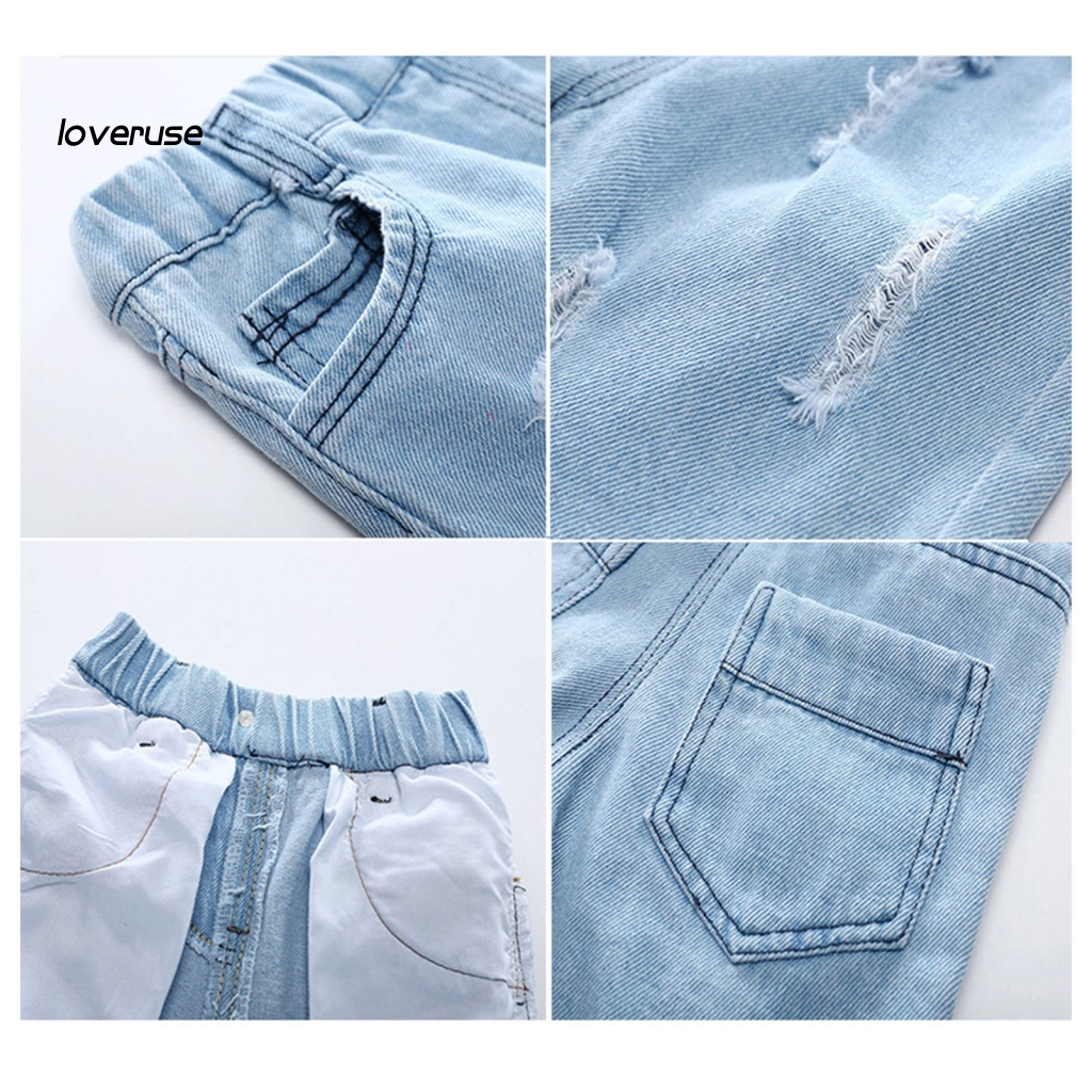 Quần Short Jean Rách Cá Tính Thời Trang Phong Cách Hàn Quốc Cho Bé Trai