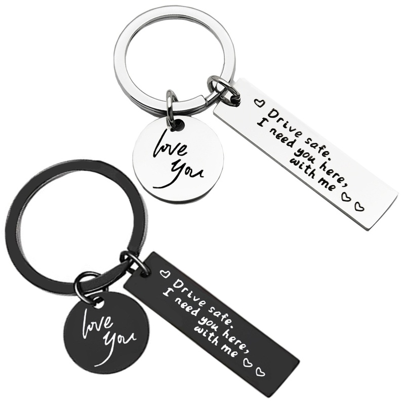 Móc Chìa Khóa Bằng Thép Không Gỉ In Chữ I Need You Here with Me Dành Cho Cặp Đôi