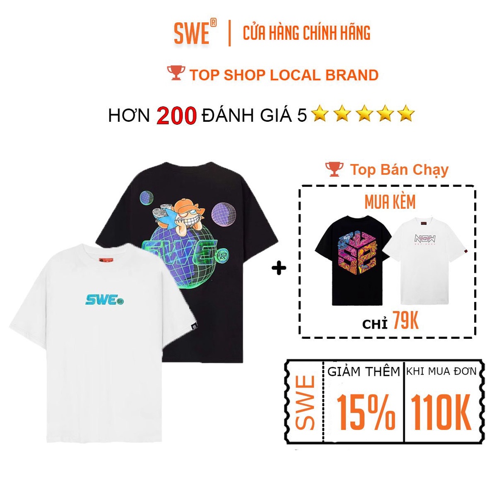 [Full tag hãng] Áo thun Swe Mozzie World tee local brand chính hãng full tag địa cầu logo form rộng unisex nam nữ