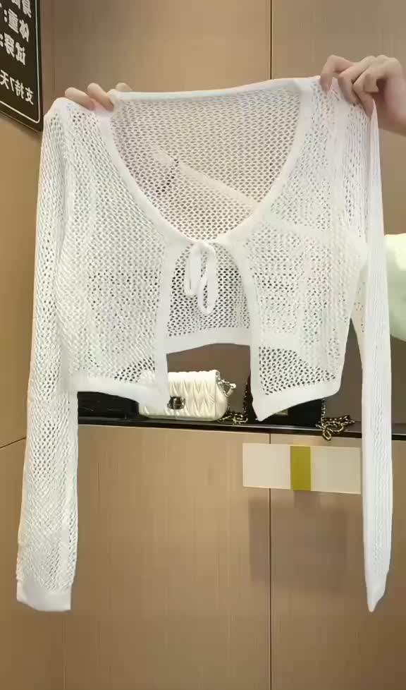 Áo khoác len , khoác cardigan mỏng croptop cột dây siêu xinh màu trắng đen be hồng phong cách HQ - Ruby Design KH132 | BigBuy360 - bigbuy360.vn