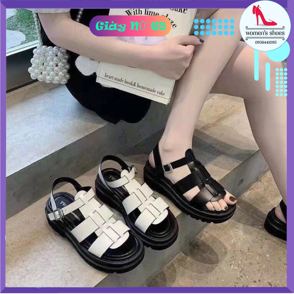 SANDAL ĐỘN ĐẾ CA RÔ 2 MÀU, ĐẾ RĂNG CƯA