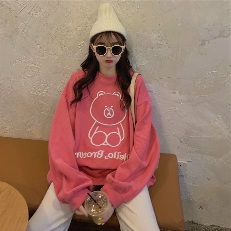 Áo phông, áo thun nam nữ form rộng tay DÀI Unisex GẤU HELLO BROWR Từ 50-70kg