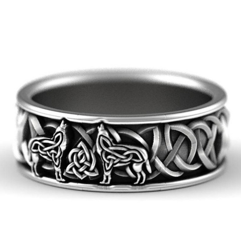 Nhẫn đeo ngón tay khắc biểu tượng sói Odin Viking kích thước 7-14 độc đáo