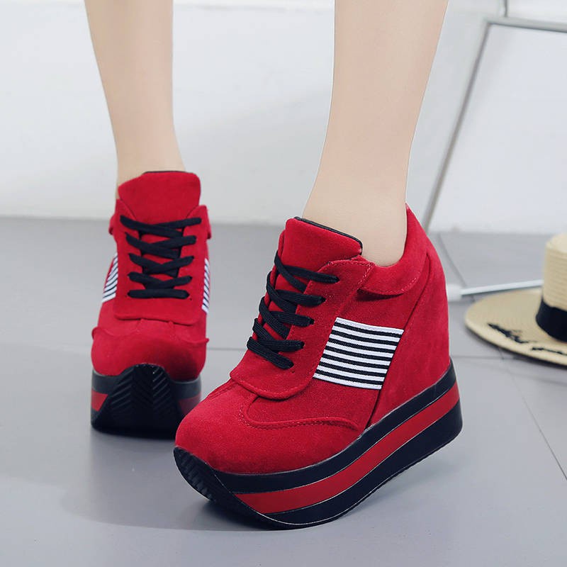 ♠☬Giày Thể Thao Đế Xuồng 12cm Màu Trắng Đen Phong Cách Hàn Quốc❤️