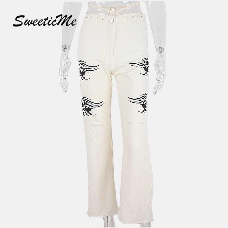 Quần Jean Lưng Cao In Họa Tiết Thời Trang Cá Tính Cho Nữ