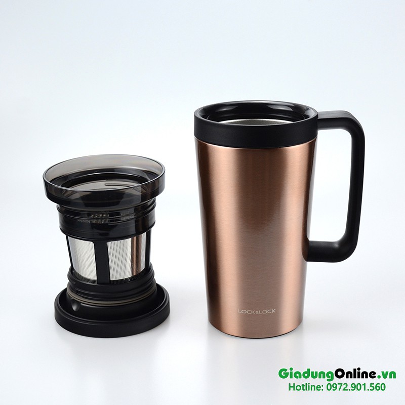 Ly Giữ Nhiệt Có Lọc inox Pha Cà Phê, Trà Lock&amp;Lock Coffee Filter Mug LHC4197 580ml Màu Vàng