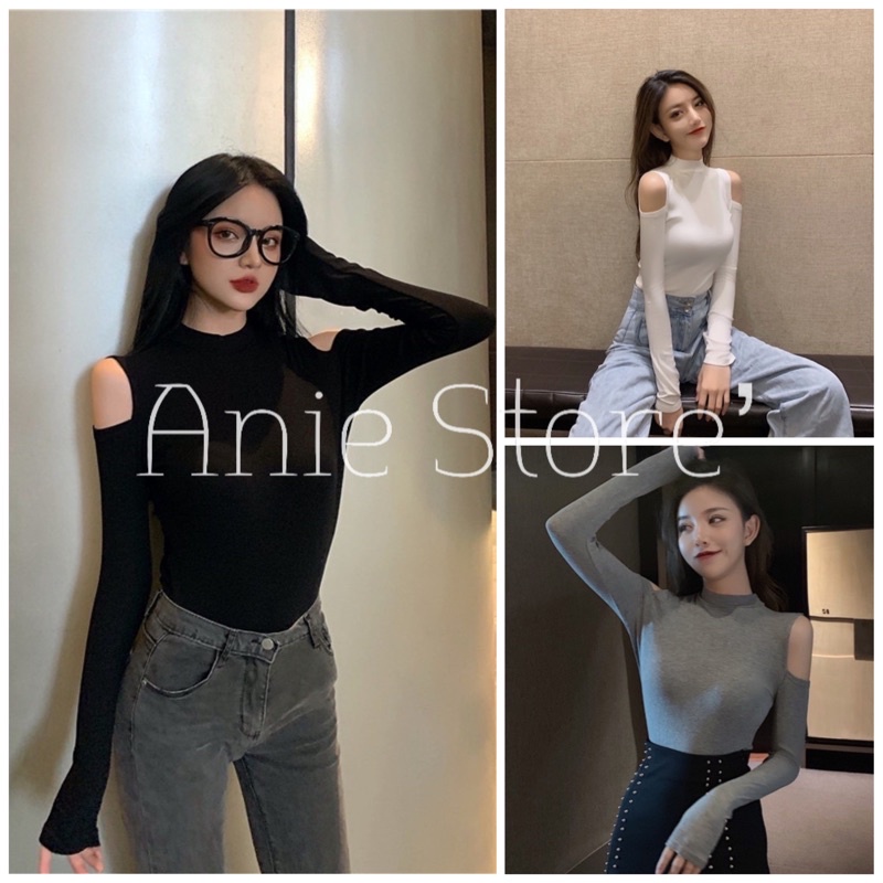 Áo Thun Body Nữ Dài Tay Khoét Vai 🦋 Áo Phông Nữ Dáng Ôm Cổ Cao 4 Màu 🦋