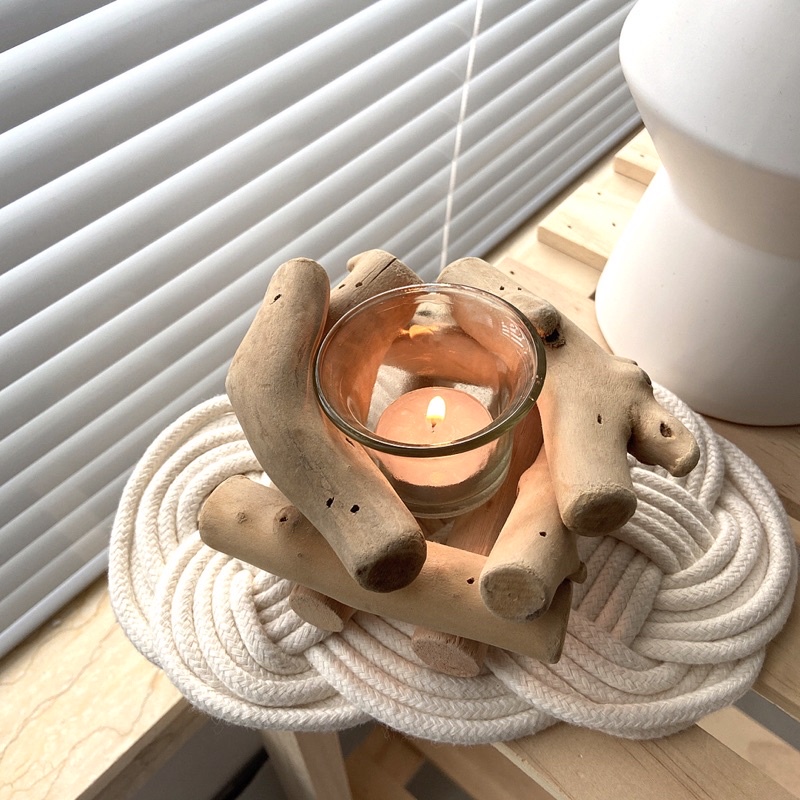 đế gỗ kèm cốc thuỷ tinh để nến tealight trang trí phòng decor chụp ảnh