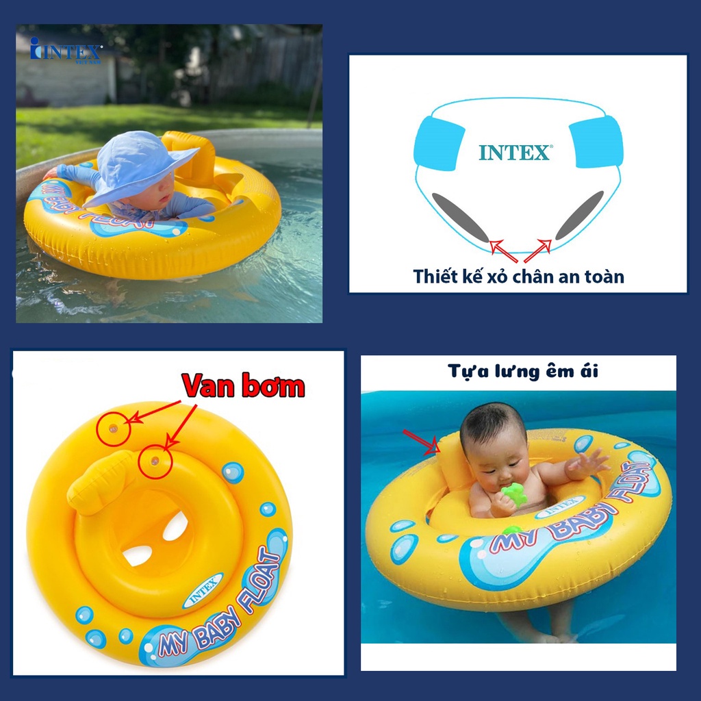 Phao bơi chống lật chính hãng thương hiệu INTEX cho bé từ 1-2 tuổi 59574, thiết kế thông minh tựa lưng đỡ đầu