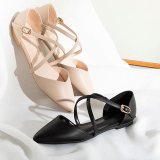 Mẫu Hot 2020 - Giày Nữ Đế Bệt Mũi Nhọn Thời Trang Phối Dây mã B9 - Giá Xưởng