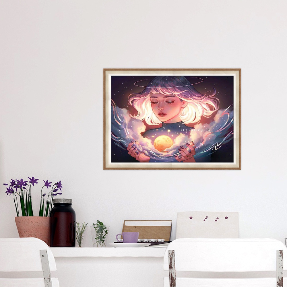 Bộ tranh đính đá 5D họa tiết cô gái xinh xắn trang trí nhà cửa đẹp mắt DIY