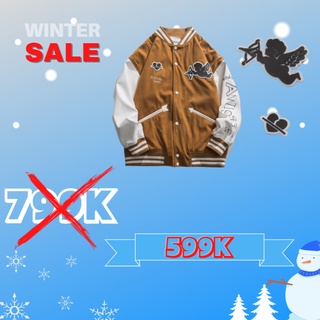 Varsity Jacket CUPID Brown Da Lộn, Form Unisex