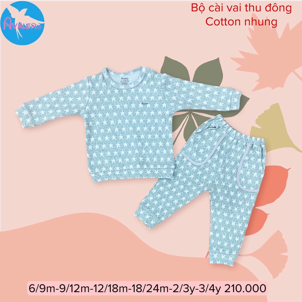 Avaler bộ dài tay cài vai cotton nỉ nhung dày mềm cho bé trai/ bé gái (9-36 tháng)