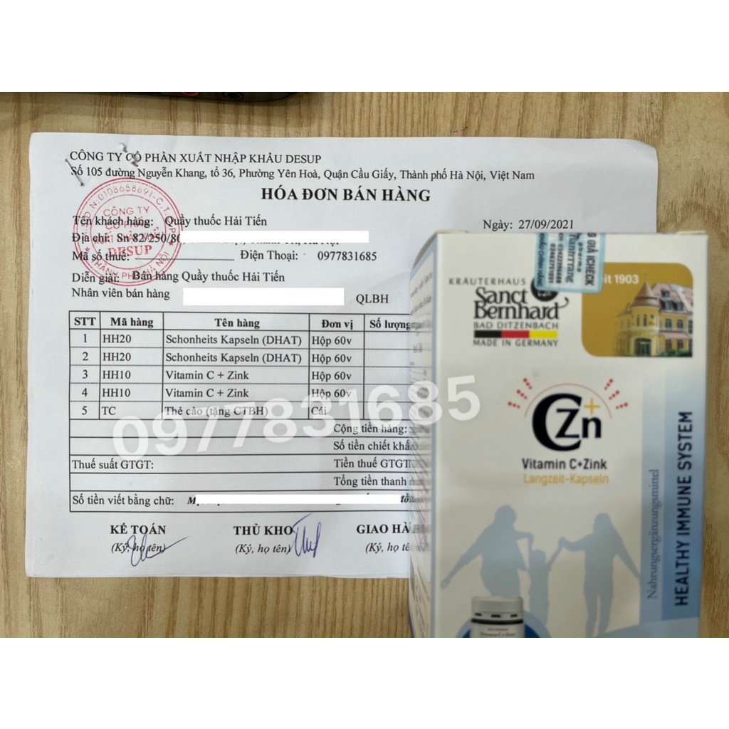 Viên uống bổ sung VITAMIN C + ZINK giúp tăng cường đề kháng, sáng da nhập khẩu Đức hộp 60 viên