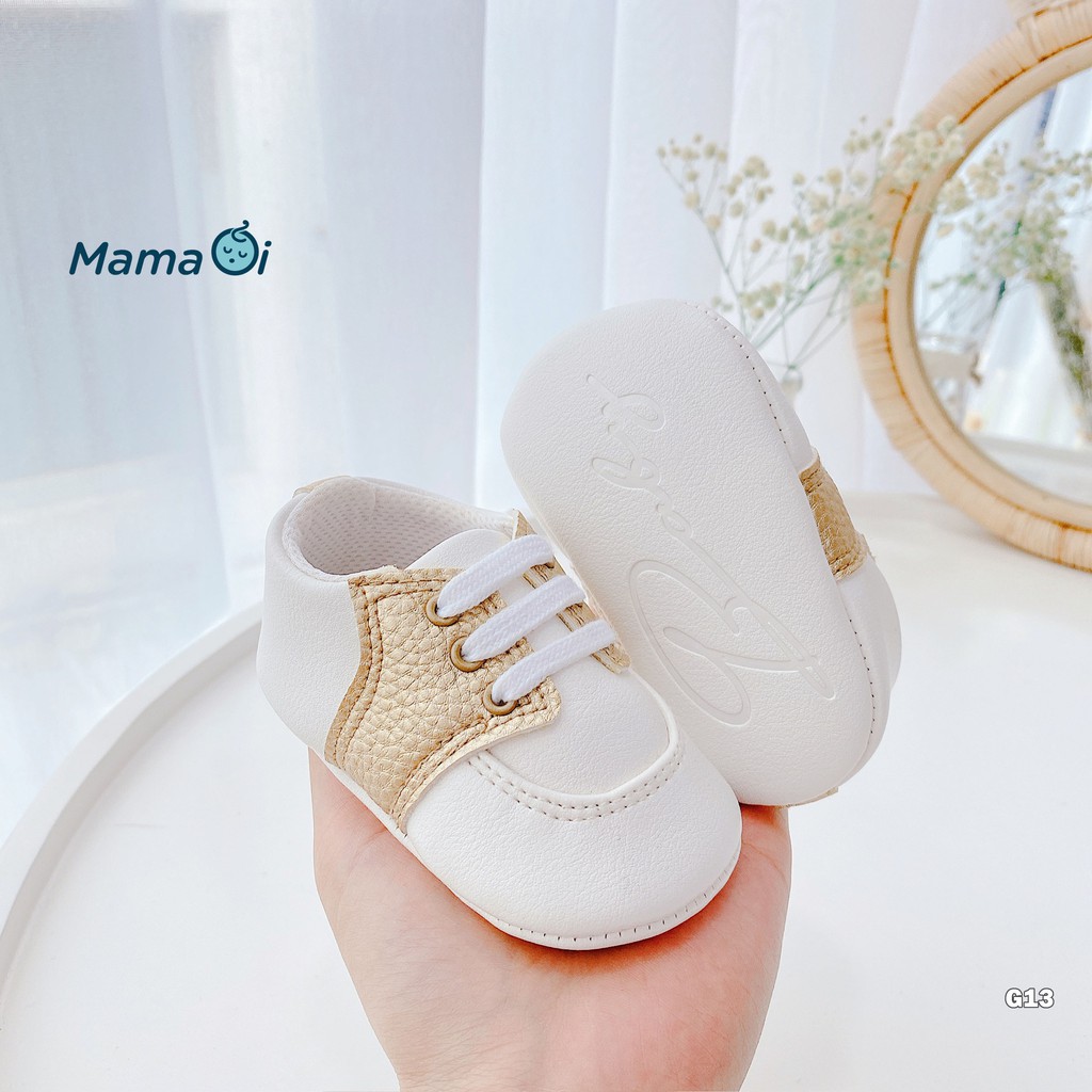Giày bata tập đi cho bé màu trắng sọc vàng đồng đế vải mềm nhẹ cho bé tập đi của Mama ơi - Thời trang cho bé