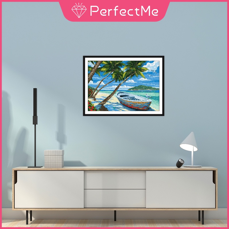 Bộ tranh đính đá 5D tự làm hình bãi biển Hawaii trang trí tường