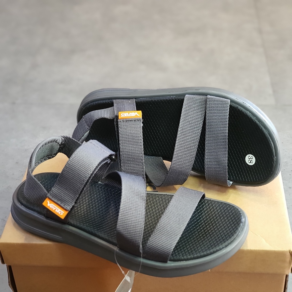 Sandal Vento chính hãng nam nữ SD-NB35 màu xám tro quai chéo, Dép quai hậu đế bằng đi học không gây mùi