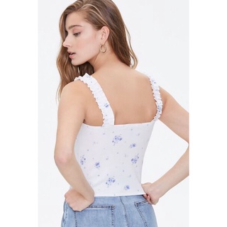 ao day bảng to F21 [Ribbed Floral Ruffled-Strap Top]
