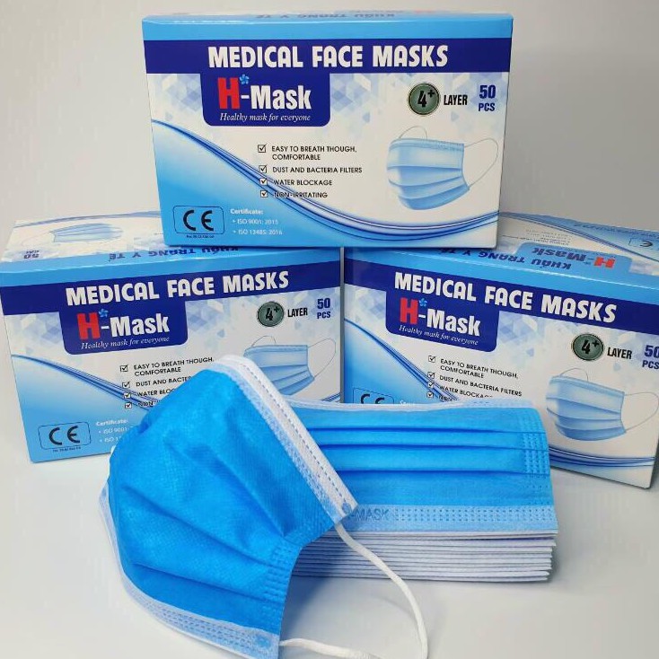 Khẩu trang y tế kháng khuẩn 4 lớp hộp 50 cái, hàng chuẩn xuất Châu Âu, chống bụi, bảo vệ sức khỏe