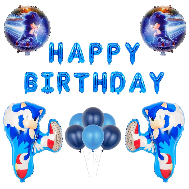 Set Bong Bóng Hình Nhím Sonic Trang Trí Tiệc Sinh Nhật