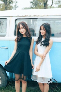 Đầm sát nách dáng xoè phối voan 