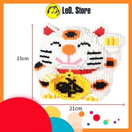 Lego lắp ráp mô hình 3D, đồ chơi mô hình MANEKI NEKO mèo thần tài size lớn 21x23 cm