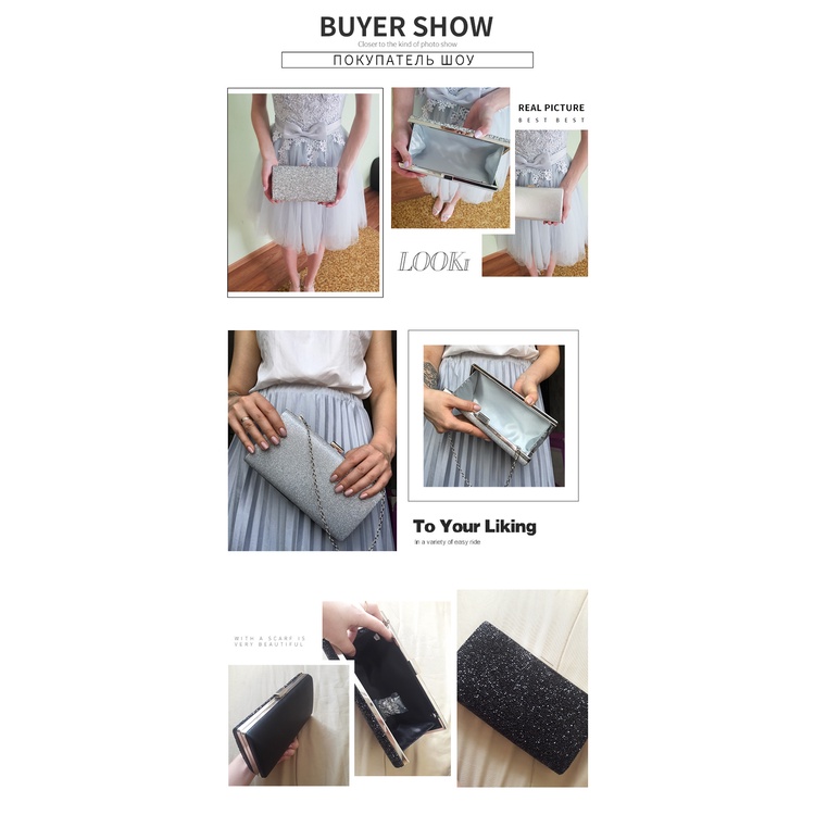 Túi xách đính kim sa lấp lánh màu đen/ vàng/ bạc dành cho nữ