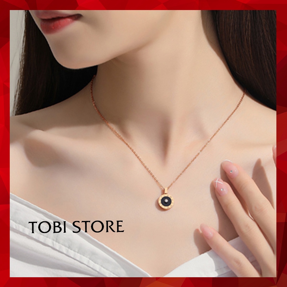 [Không đen gỉ] Dây chuyền thép titan mạ vàng mặt tròn khắc số la mã TB554